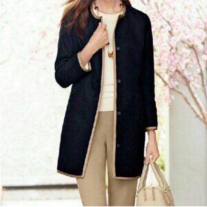 NEW Talbots Black‎ Tweed Longline Blazer Jacket with Camel Tan Trim Size 6P